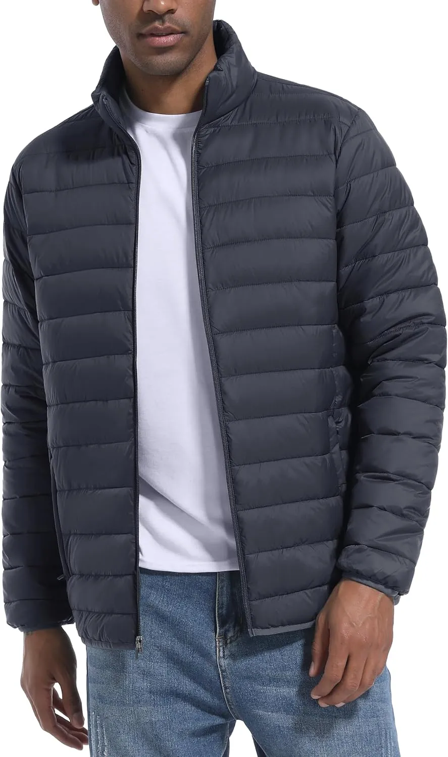 Mens Lightweight Puffer Jackets Warm Puffy Winter Down Jacket Windproof Water Repellent Quilted Coat