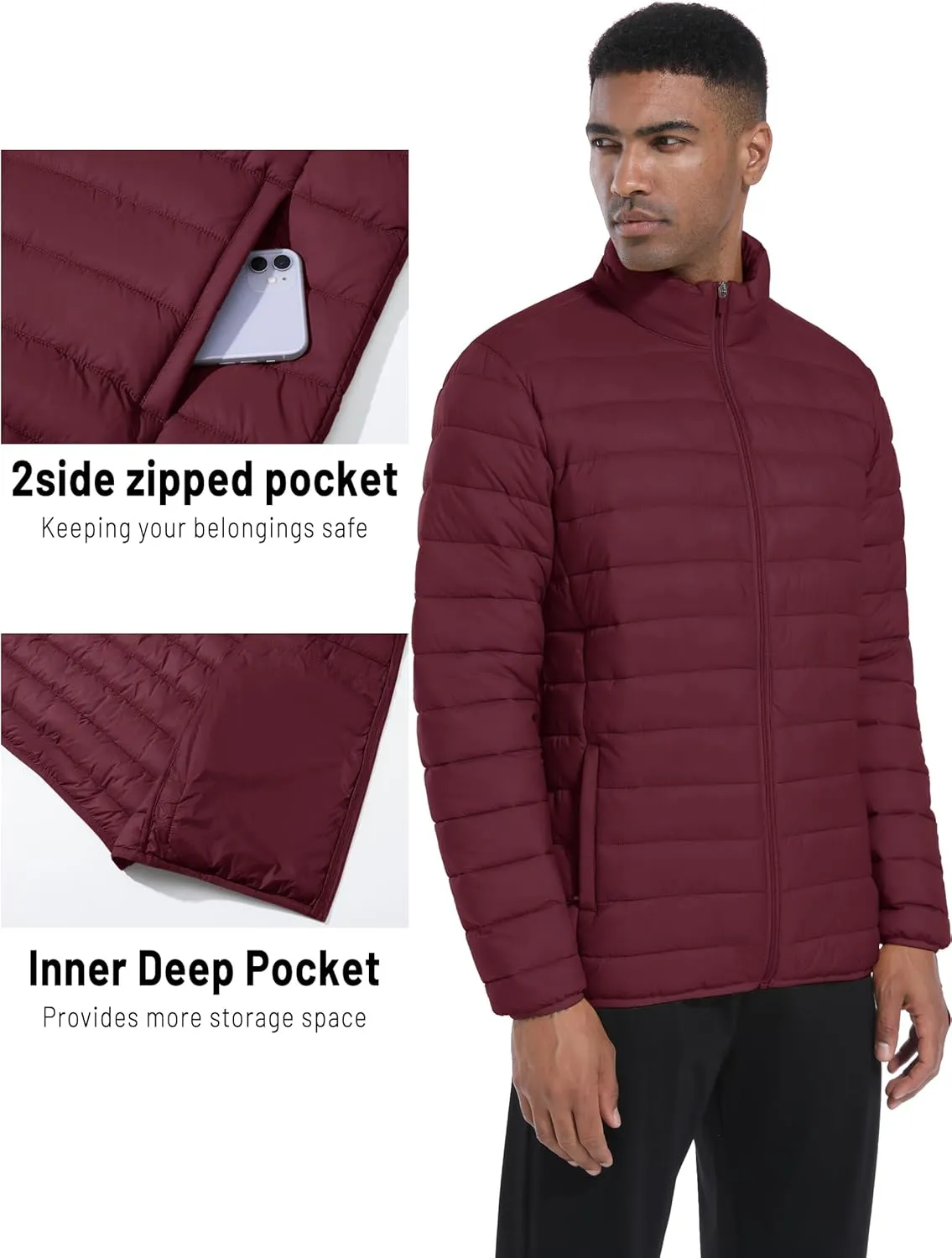 Mens Lightweight Puffer Jackets Warm Puffy Winter Down Jacket Windproof Water Repellent Quilted Coat