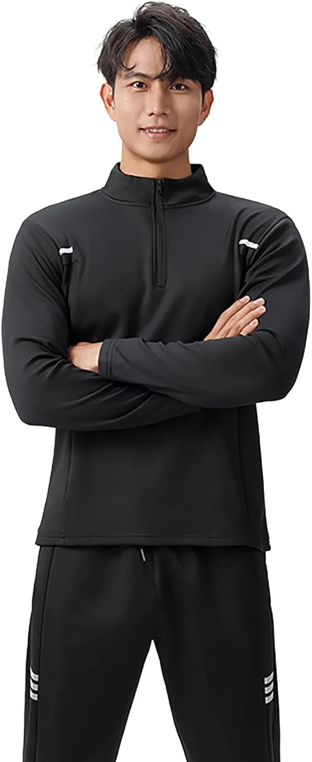 Men's Quarter Zip Athletic Shirt, Long Sleeve Performance Pullover, Quick Dry Running Cycling Workout Top Athletic Shirts