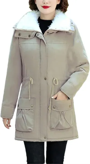 Mid-Length Plush Cotton Coats Womens Autumn Winter Parkas Lamb Wool Jacket Padded Outwear Mom Parkas