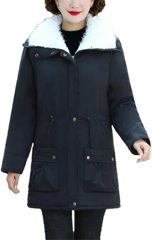 Mid-Length Plush Cotton Coats Womens Autumn Winter Parkas Lamb Wool Jacket Padded Outwear Mom Parkas