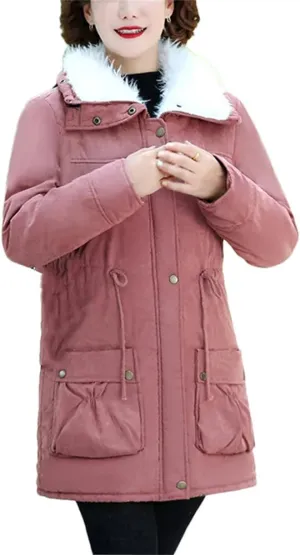 Mid-Length Plush Cotton Coats Womens Autumn Winter Parkas Lamb Wool Jacket Padded Outwear Mom Parkas