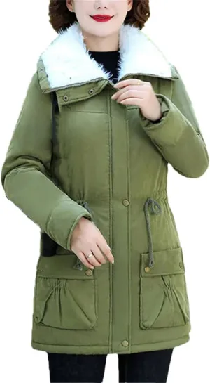 Mid-Length Plush Cotton Coats Womens Autumn Winter Parkas Lamb Wool Jacket Padded Outwear Mom Parkas