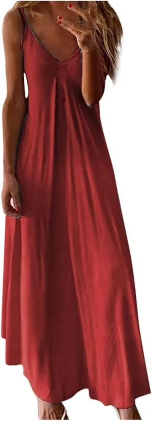 NaRHbrg Women's Sleeveless V Neck Maxi Dress Boho Loose Flowy Sundress Tie Dye Casual Beach Long Dresses Summer Sundress