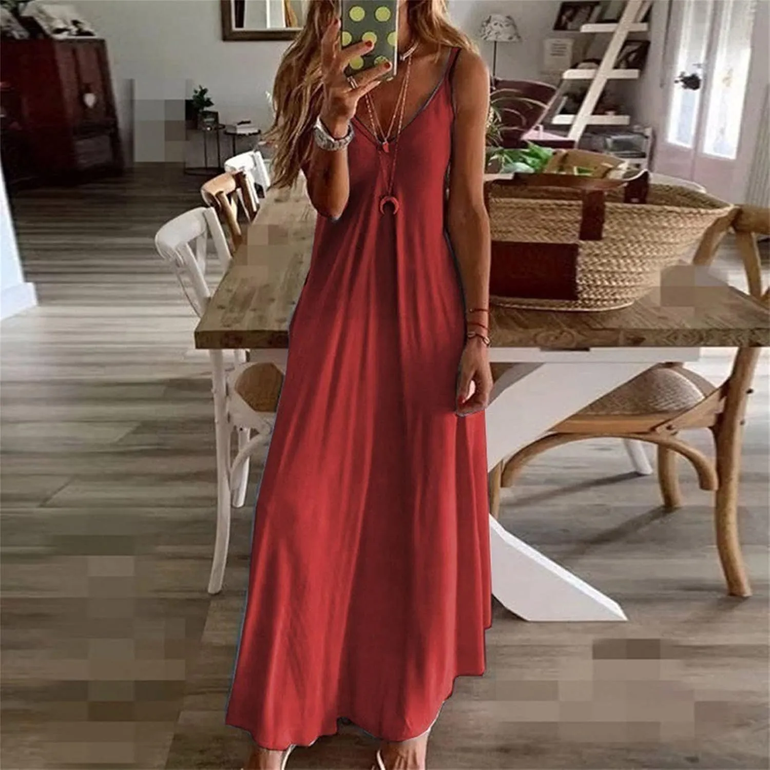 NaRHbrg Women's Sleeveless V Neck Maxi Dress Boho Loose Flowy Sundress Tie Dye Casual Beach Long Dresses Summer Sundress