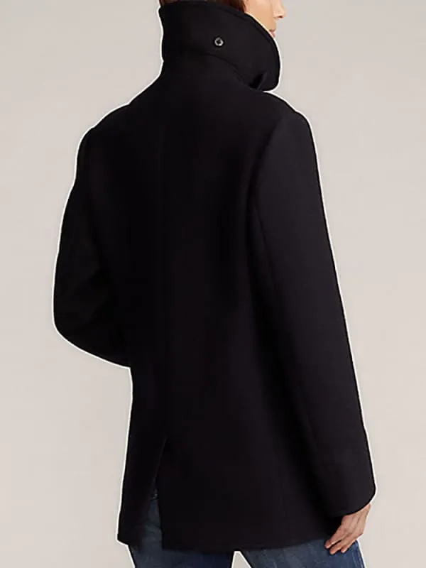 New Faux Fur Coats For Women High Collar Long Sleeves Black Casual Trench Coats