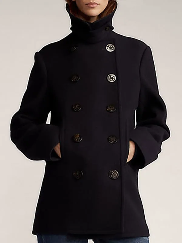 New Faux Fur Coats For Women High Collar Long Sleeves Black Casual Trench Coats