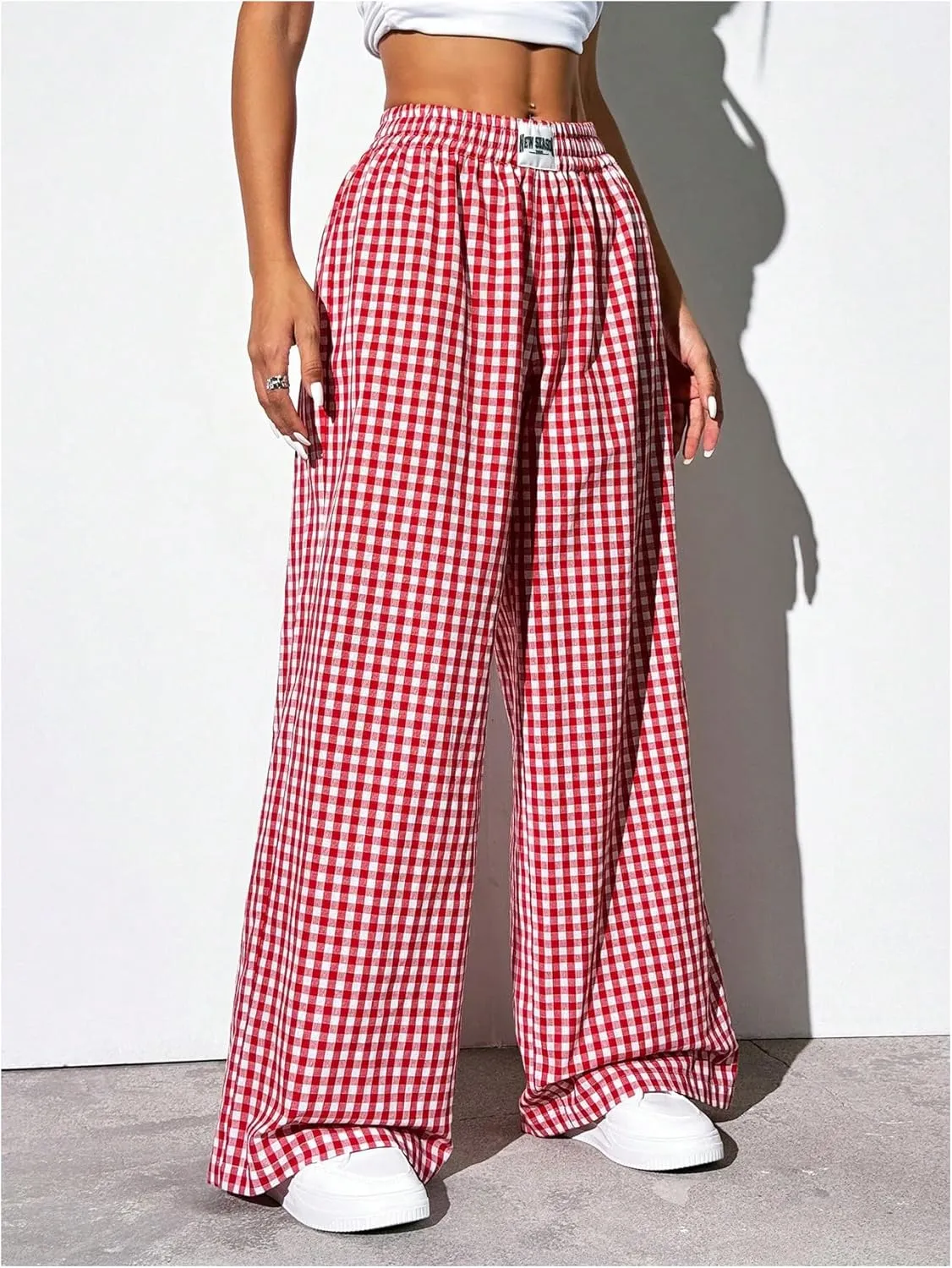OYOANGLE Women's Gingham Wide Leg Y2K Long Pants