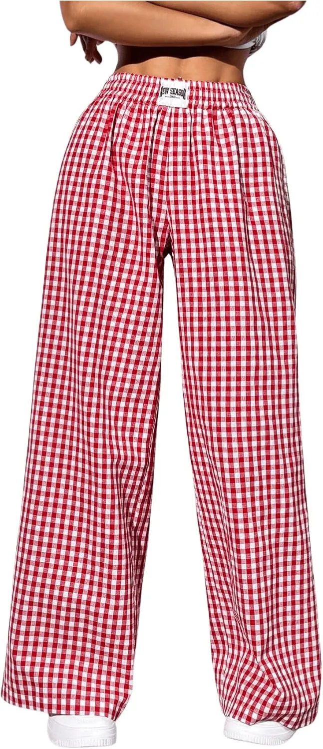 OYOANGLE Women's Gingham Wide Leg Y2K Long Pants