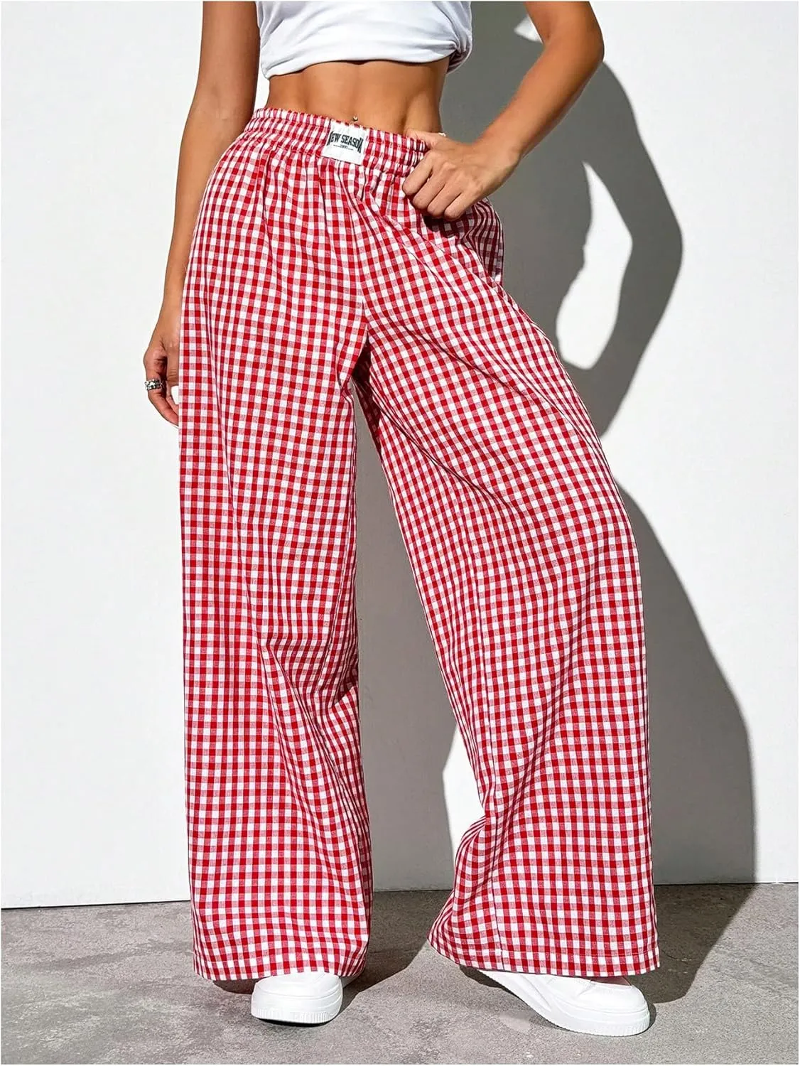 OYOANGLE Women's Gingham Wide Leg Y2K Long Pants