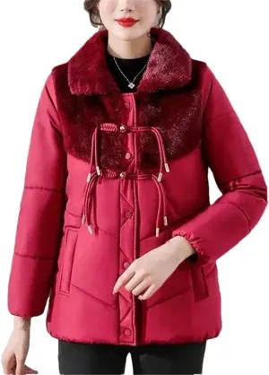Plus fleece Padded Coat Mother Winter Clothes Short Down Cotton-Padded Jacket Middle-Aged Women's Stitching Overcoat