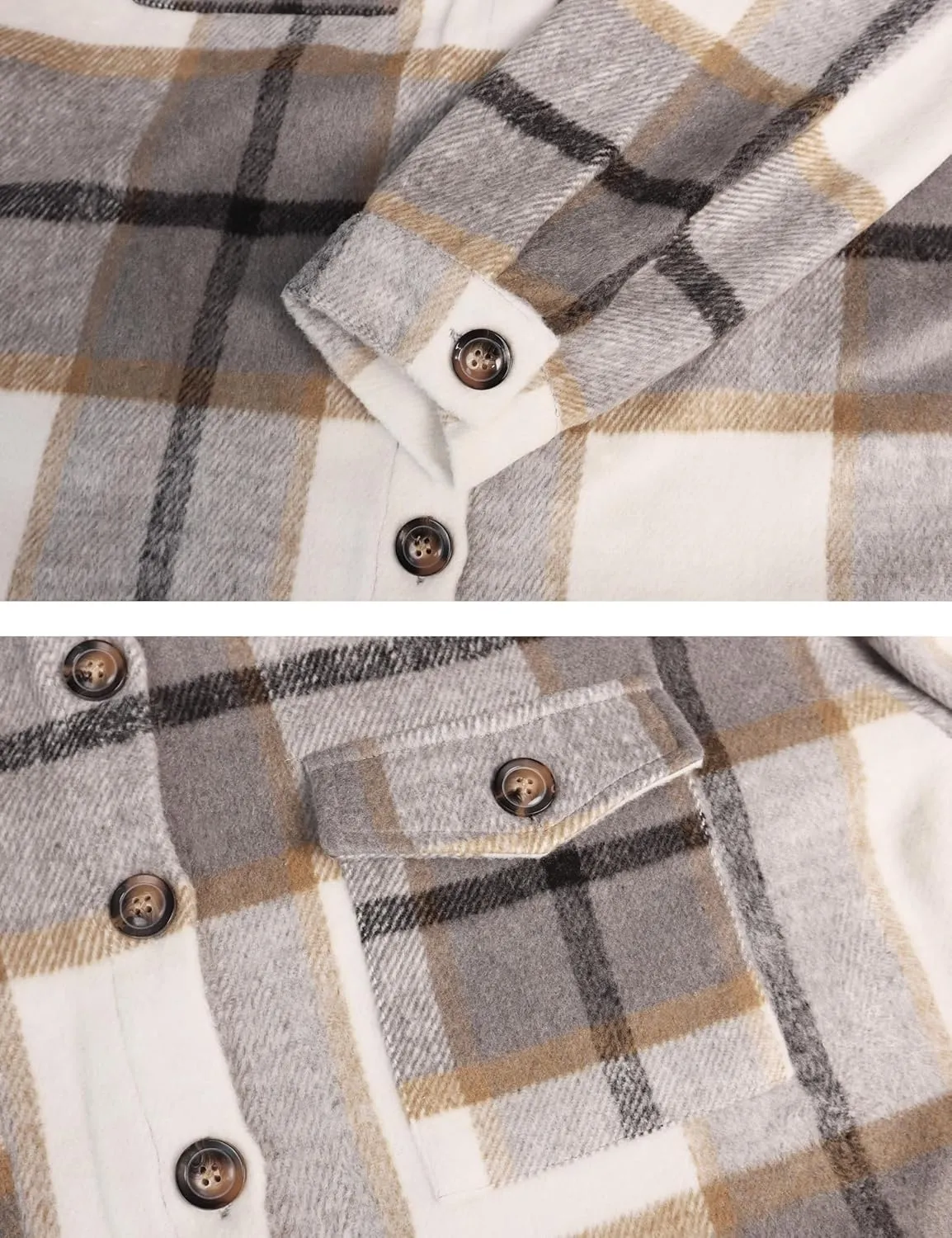 PUWEI Women's Casual Lapel Button Down Long Plaid Shirt Coat Tartan Shacket Jacket