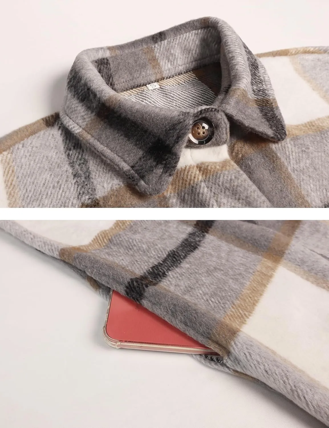 PUWEI Women's Casual Lapel Button Down Long Plaid Shirt Coat Tartan Shacket Jacket