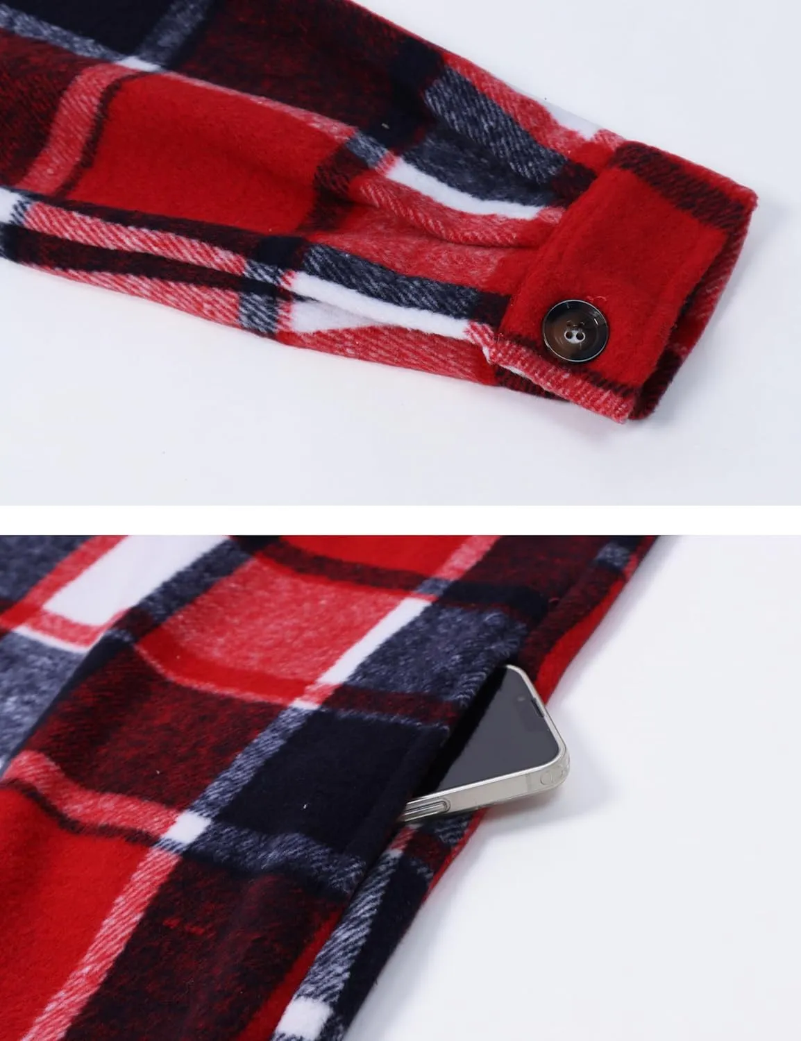 PUWEI Women's Casual Lapel Button Down Long Plaid Shirt Coat Tartan Shacket Jacket