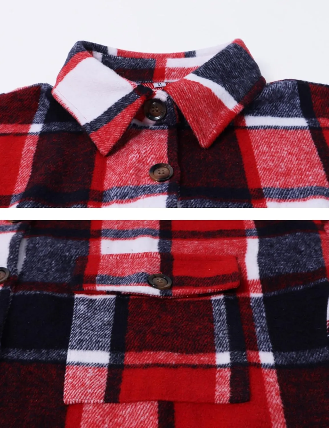 PUWEI Women's Casual Lapel Button Down Long Plaid Shirt Coat Tartan Shacket Jacket