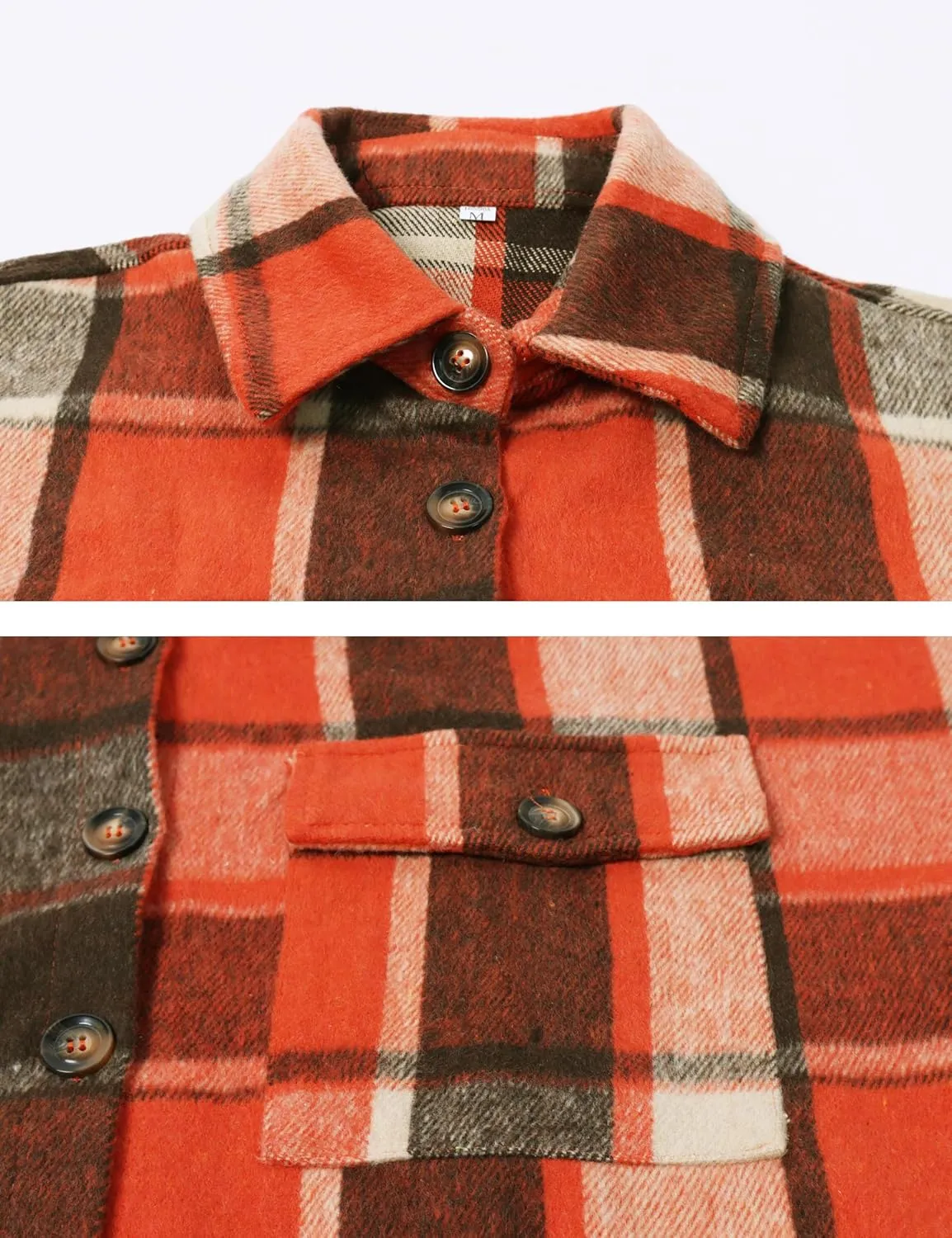 PUWEI Women's Casual Lapel Button Down Long Plaid Shirt Coat Tartan Shacket Jacket