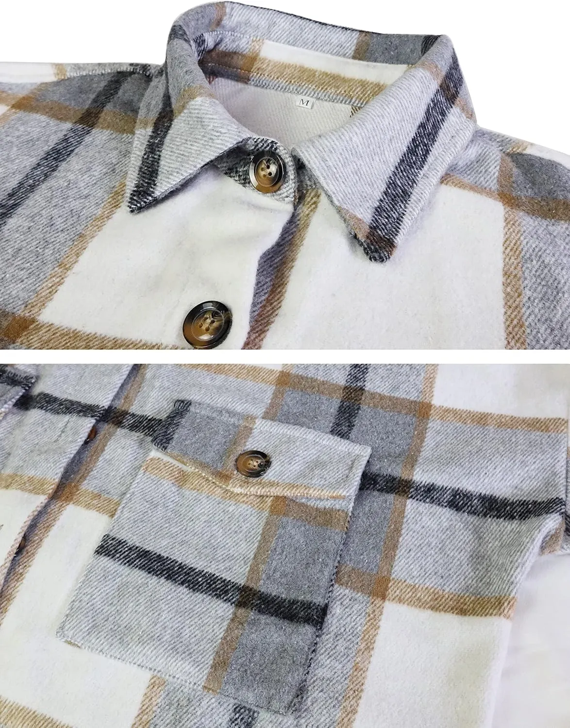 PUWEI Women's Casual Lapel Button Down Long Plaid Shirt Coat Tartan Shacket Jacket
