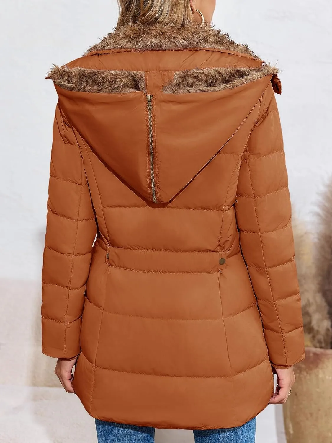 Remikstyt Womens Coats Winter Zipper Hooded Faux Fur Inside Down Jackets