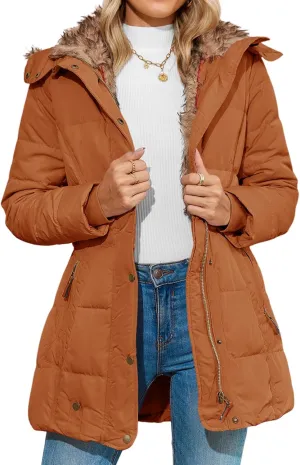 Remikstyt Womens Coats Winter Zipper Hooded Faux Fur Inside Down Jackets