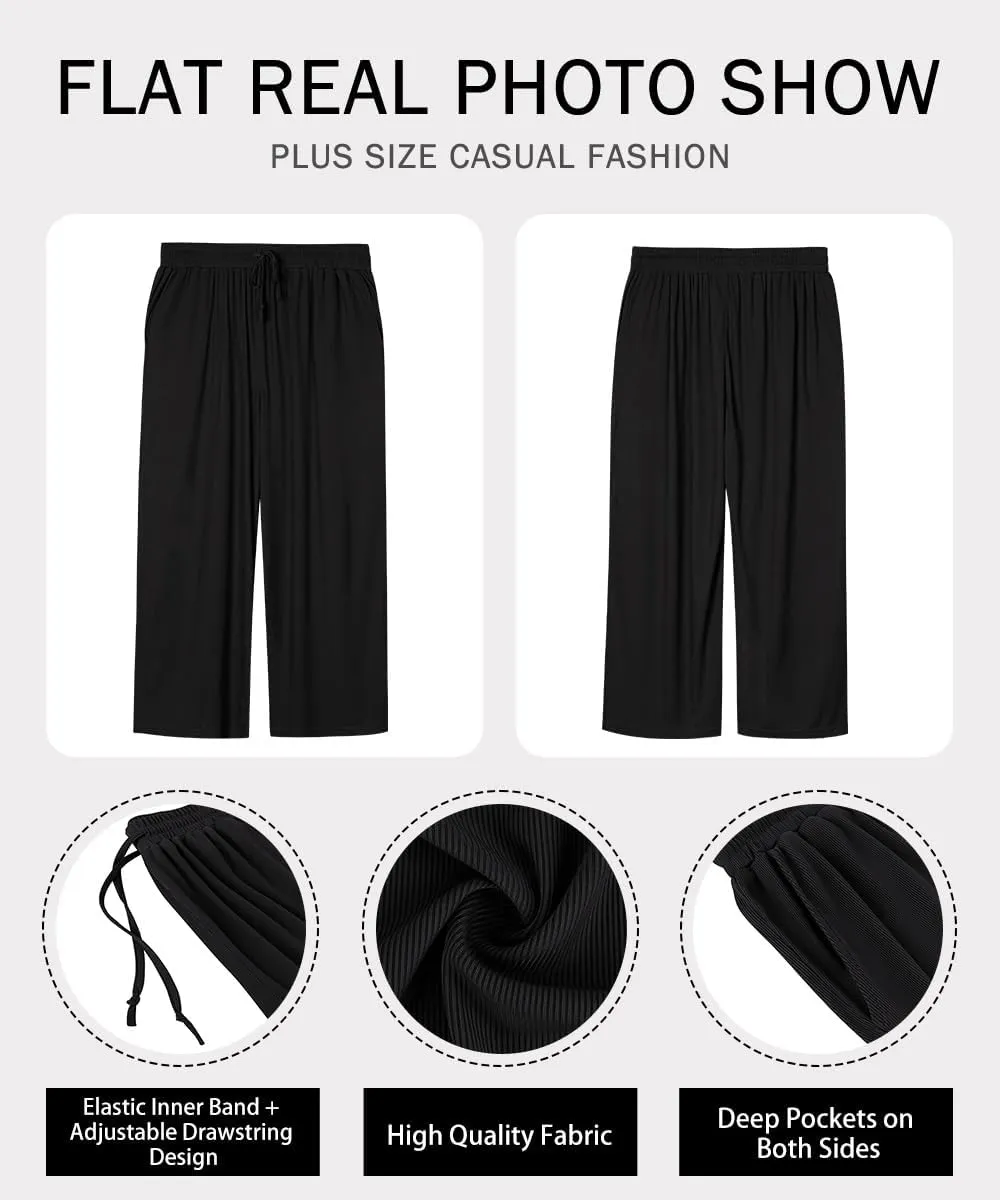 RITERA Womens Plus Size Elastic Waist Wide Leg Pants with Pockets Casual Loose High Waist Pleated Lounge Palazzo Trousers