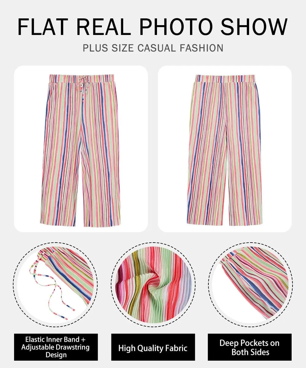 RITERA Womens Plus Size Elastic Waist Wide Leg Pants with Pockets Casual Loose High Waist Pleated Lounge Palazzo Trousers