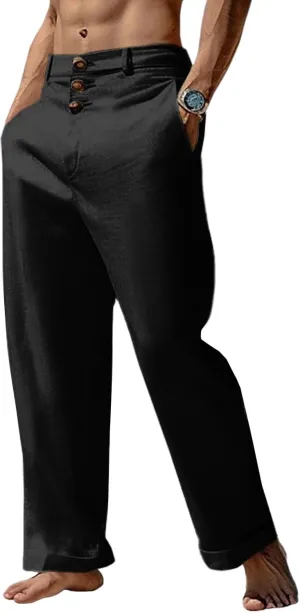 Runcati Mens Cotton Linen Pants Elastic Waist Casual Lightweight Loose Fit Beach Yoga Pants