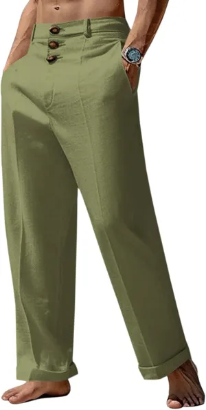 Runcati Mens Cotton Linen Pants Elastic Waist Casual Lightweight Loose Fit Beach Yoga Pants