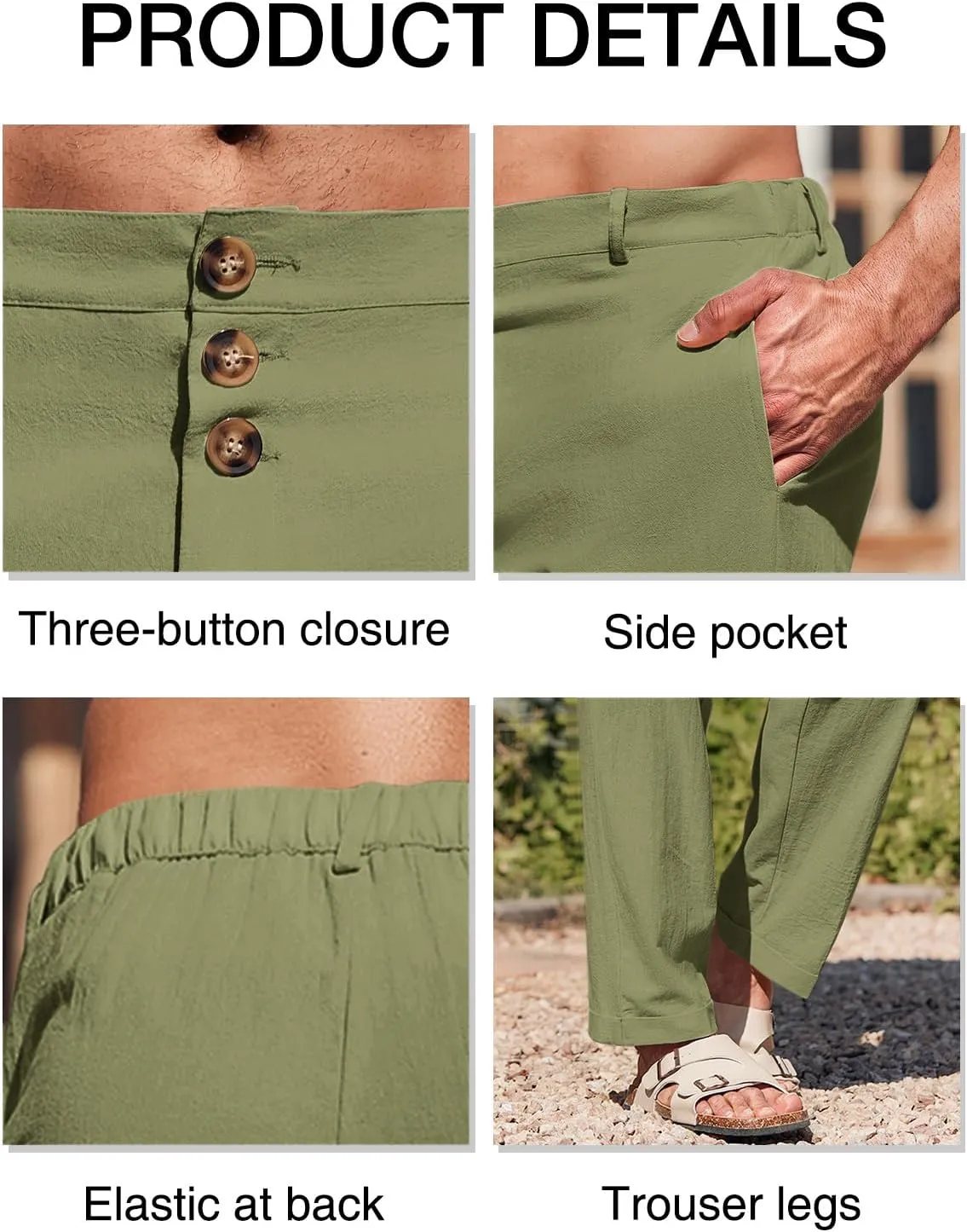 Runcati Mens Cotton Linen Pants Elastic Waist Casual Lightweight Loose Fit Beach Yoga Pants