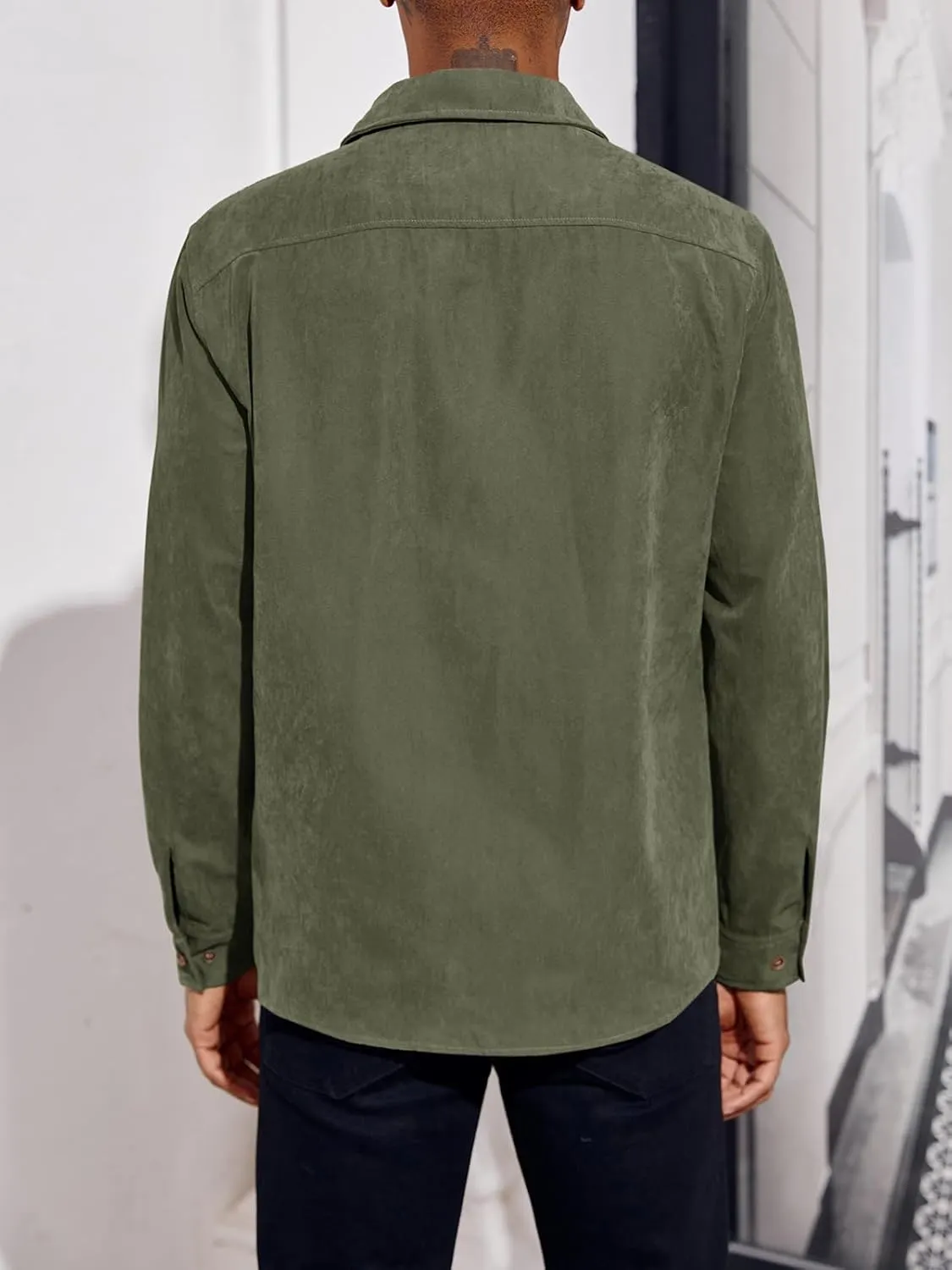 Runcati Mens Long Sleeve Suede Shirts Button Down Shacket Casual Work Western Regular Fit Shirt Jacket