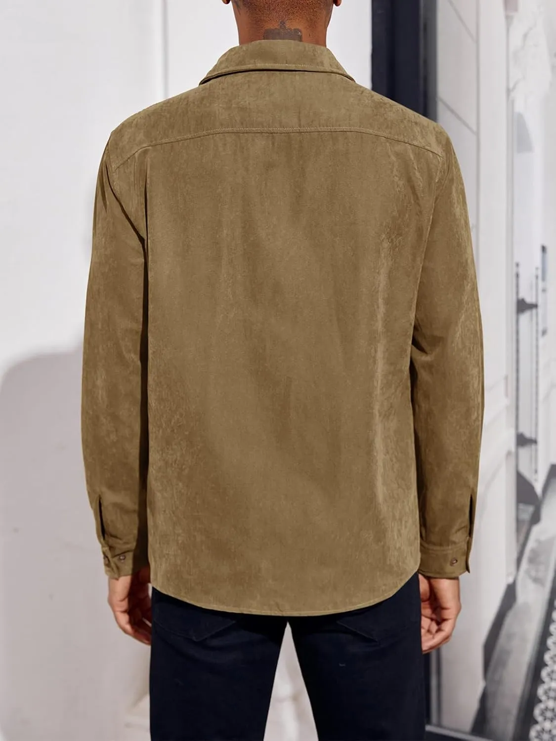 Runcati Mens Long Sleeve Suede Shirts Button Down Shacket Casual Work Western Regular Fit Shirt Jacket