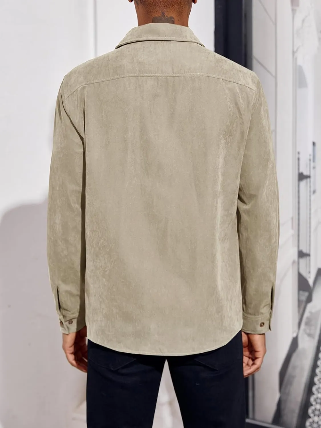 Runcati Mens Long Sleeve Suede Shirts Button Down Shacket Casual Work Western Regular Fit Shirt Jacket