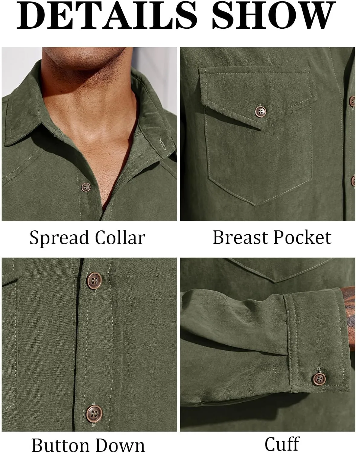 Runcati Mens Long Sleeve Suede Shirts Button Down Shacket Casual Work Western Regular Fit Shirt Jacket