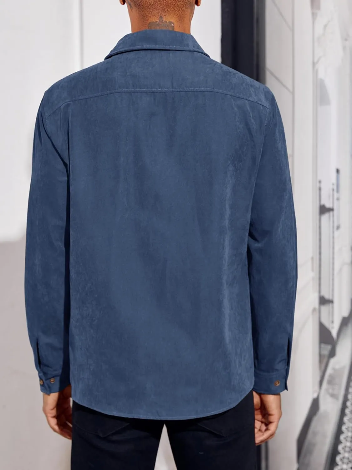 Runcati Mens Long Sleeve Suede Shirts Button Down Shacket Casual Work Western Regular Fit Shirt Jacket