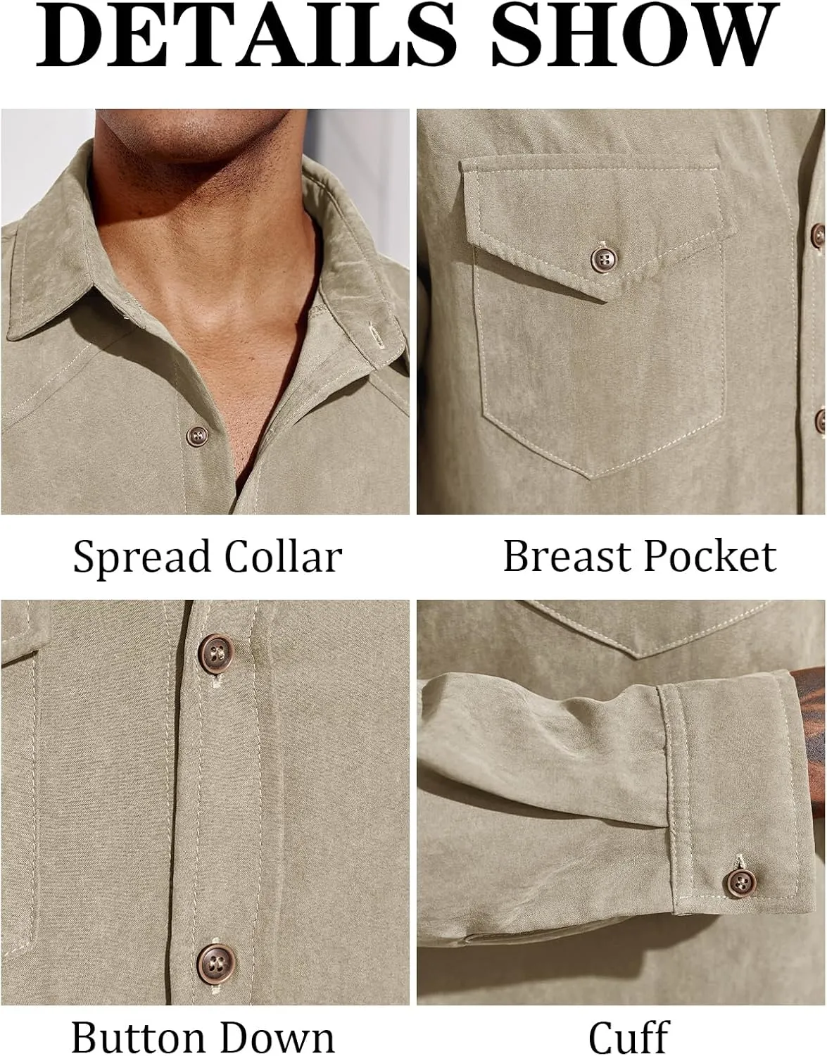 Runcati Mens Long Sleeve Suede Shirts Button Down Shacket Casual Work Western Regular Fit Shirt Jacket