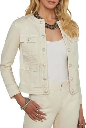 SCOFEEL Women's Denim Jacket Long Sleeve Round Neck Embossed Button Open Front Jean Jacket with Pockets