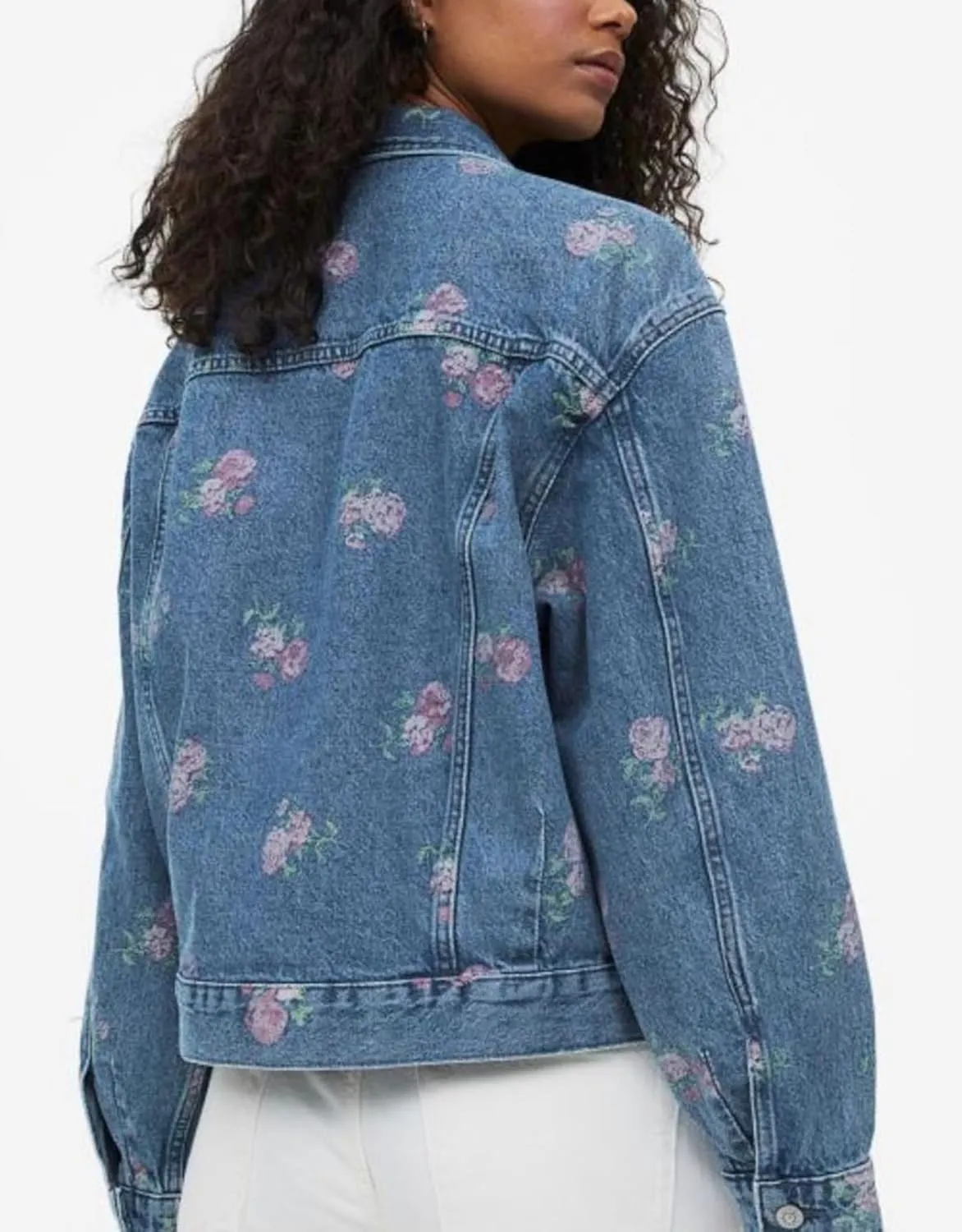 SCOFEEL Women's Floral Printed Denim Jacket Long Sleeve Button Down Washed Jean Jacket with Pockets