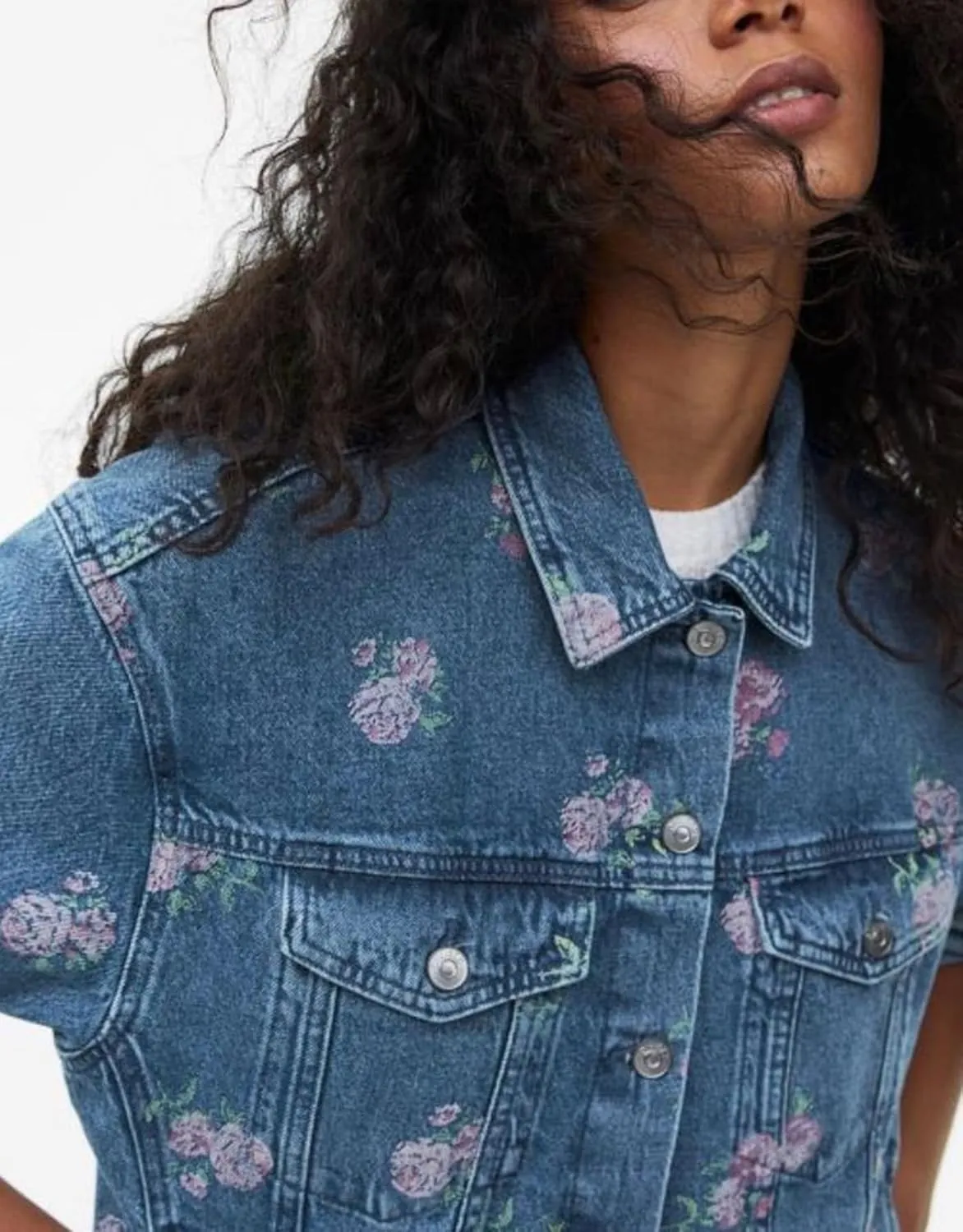 SCOFEEL Women's Floral Printed Denim Jacket Long Sleeve Button Down Washed Jean Jacket with Pockets