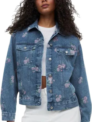 SCOFEEL Women's Floral Printed Denim Jacket Long Sleeve Button Down Washed Jean Jacket with Pockets