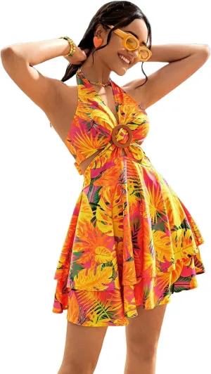SISKIN Summer Dresses for Women Sun Dress Floral Dress Backless Halter Dress Hawaiian Beach Flowy Dresses