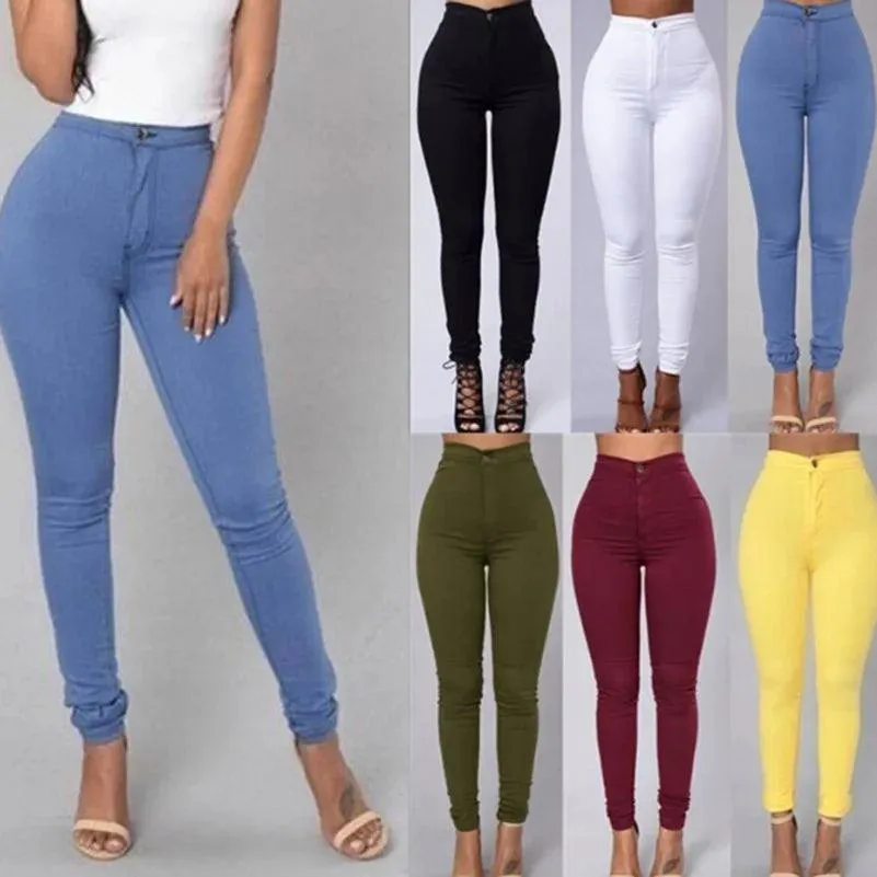 Solid Color Skinny Jeans Woman white