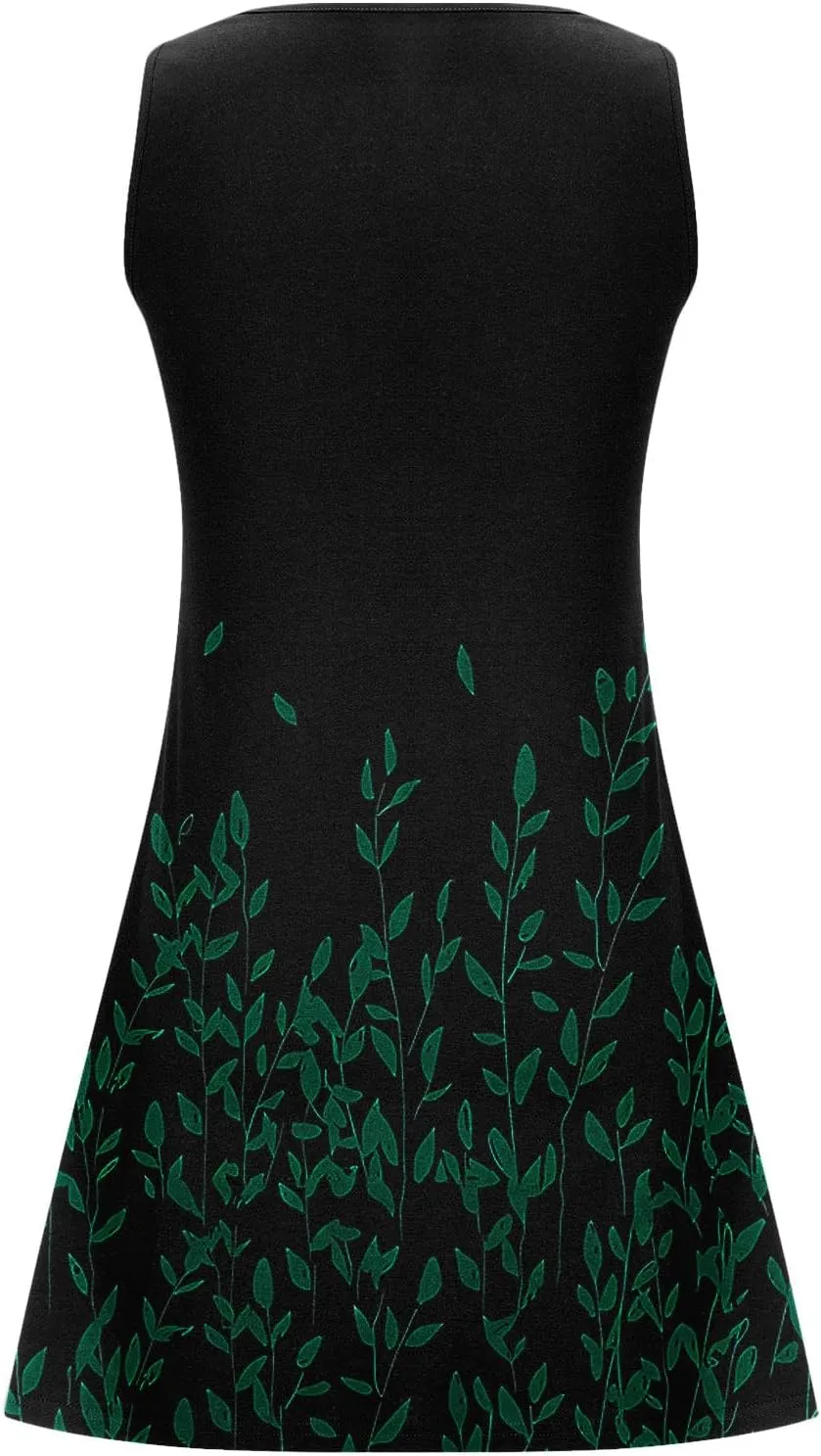 Summer Dresses for Women 2025 Beach Vacation Boho Floral Tunic Dress Sexy v Neck Sleeveless Mini Tank Sundress