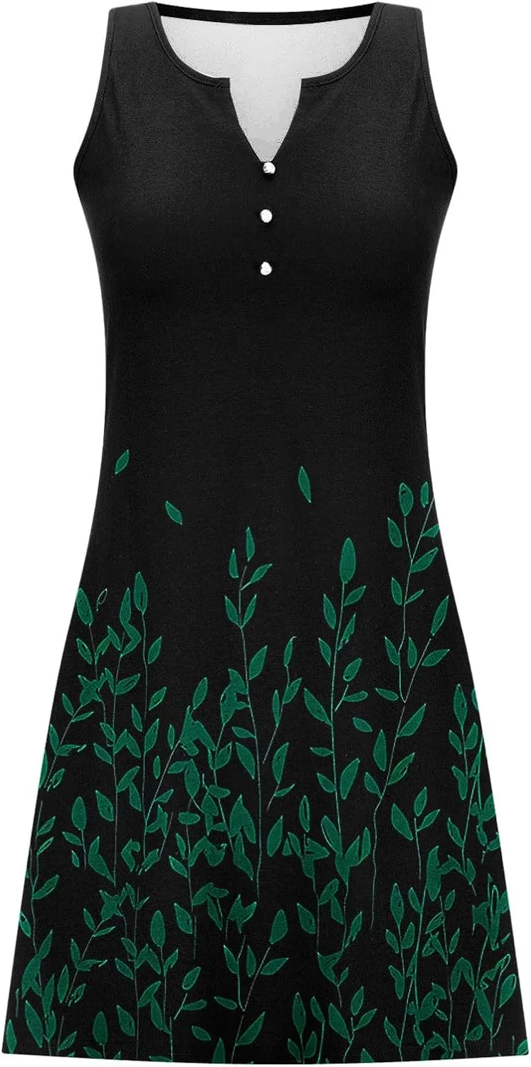 Summer Dresses for Women 2025 Beach Vacation Boho Floral Tunic Dress Sexy v Neck Sleeveless Mini Tank Sundress