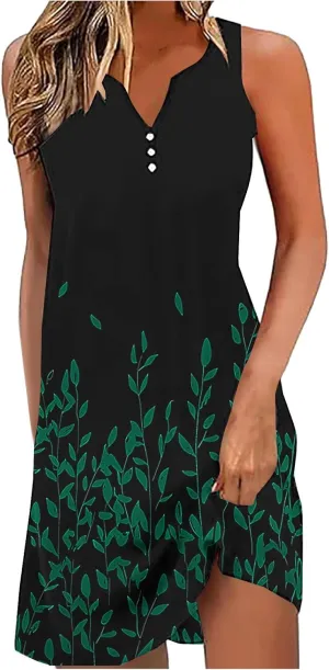 Summer Dresses for Women 2025 Beach Vacation Boho Floral Tunic Dress Sexy v Neck Sleeveless Mini Tank Sundress
