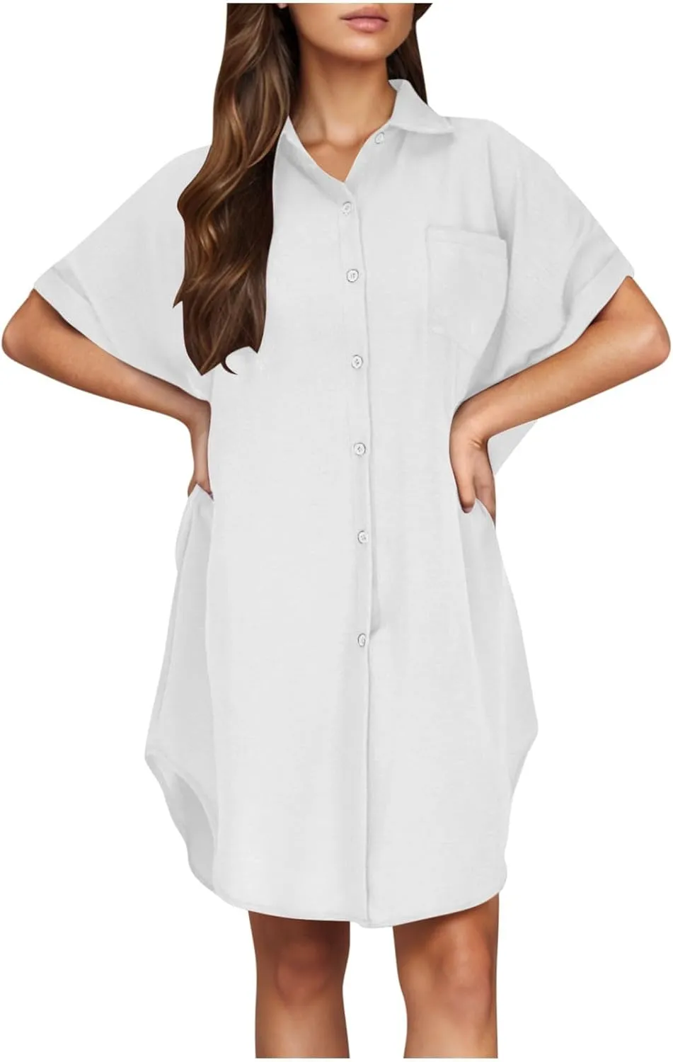 Summer Dresses for Women 2025,Button Down Shift Dresses Short Sleeve midi Dress Beach Vacation Clothes Shirt Dress