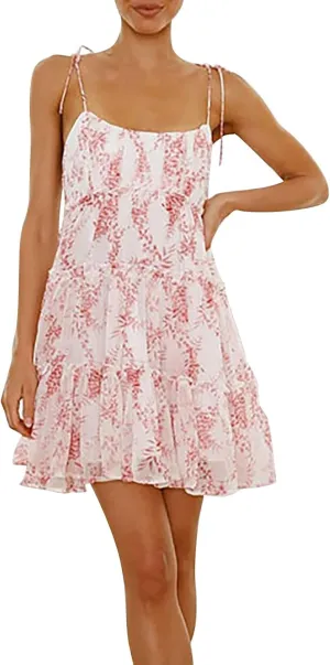 Sundresses for Women 2025 Spaghetti Strap Floral Mini Dress Tiered Ruffle Beach Boho Cute Cami Halter Dresses