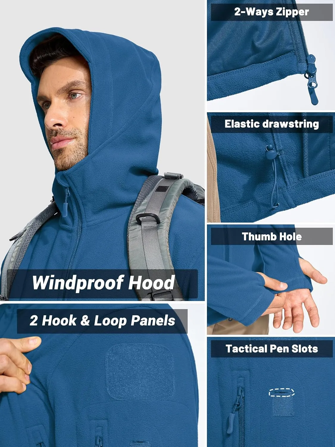 TACVASEN Mens Fleece Jacket Full Zip Tactical Hoodies Winter Coats Windproof Hoodies Warm Hunting