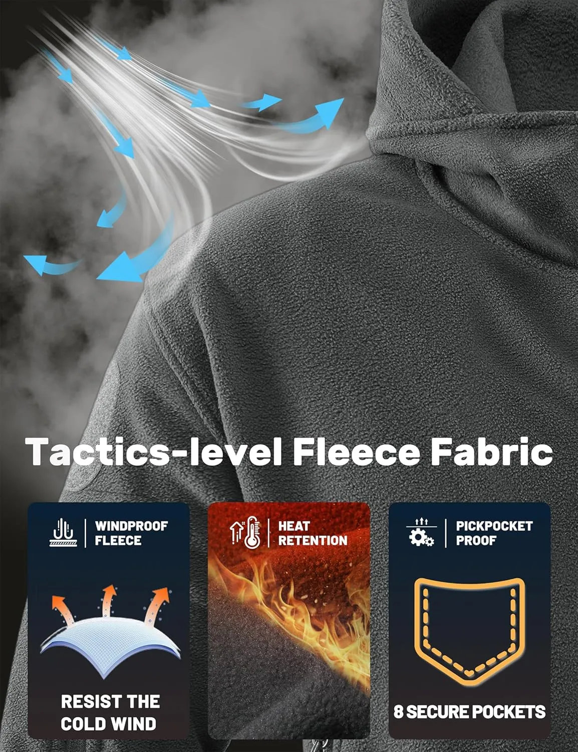 TACVASEN Mens Fleece Jacket Full Zip Tactical Hoodies Winter Coats Windproof Hoodies Warm Hunting