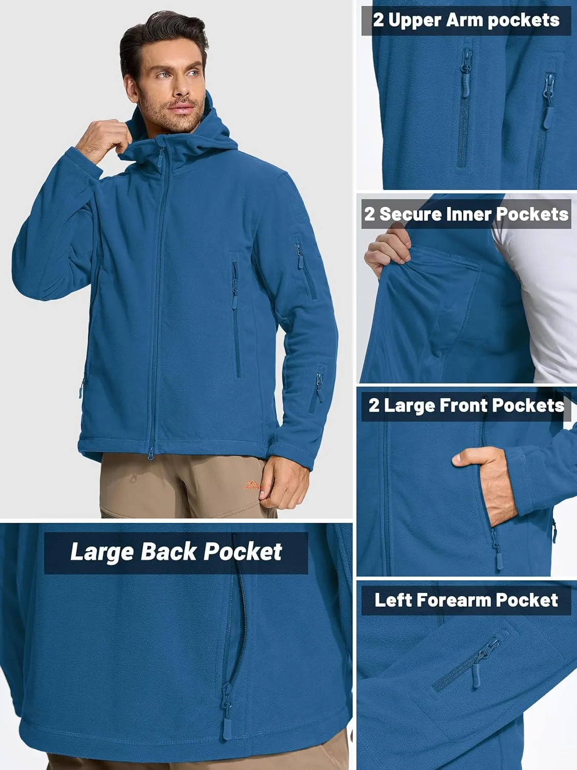 TACVASEN Mens Fleece Jacket Full Zip Tactical Hoodies Winter Coats Windproof Hoodies Warm Hunting