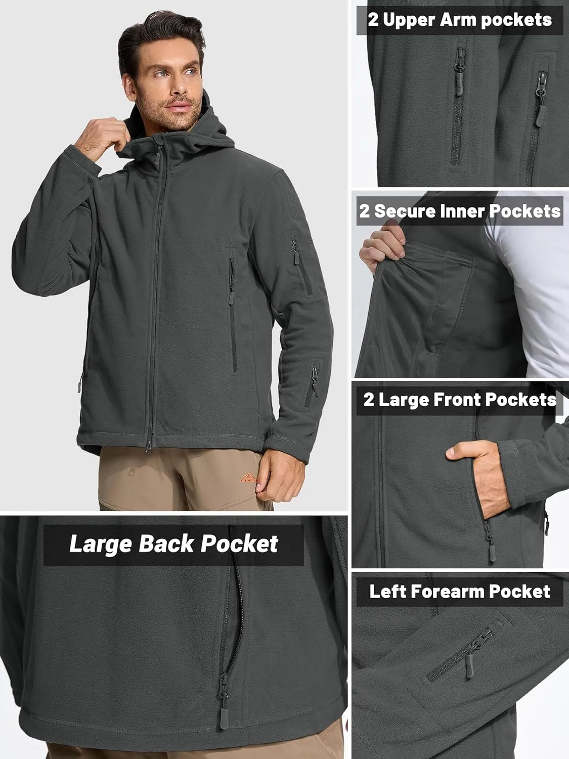 TACVASEN Mens Fleece Jacket Full Zip Tactical Hoodies Winter Coats Windproof Hoodies Warm Hunting