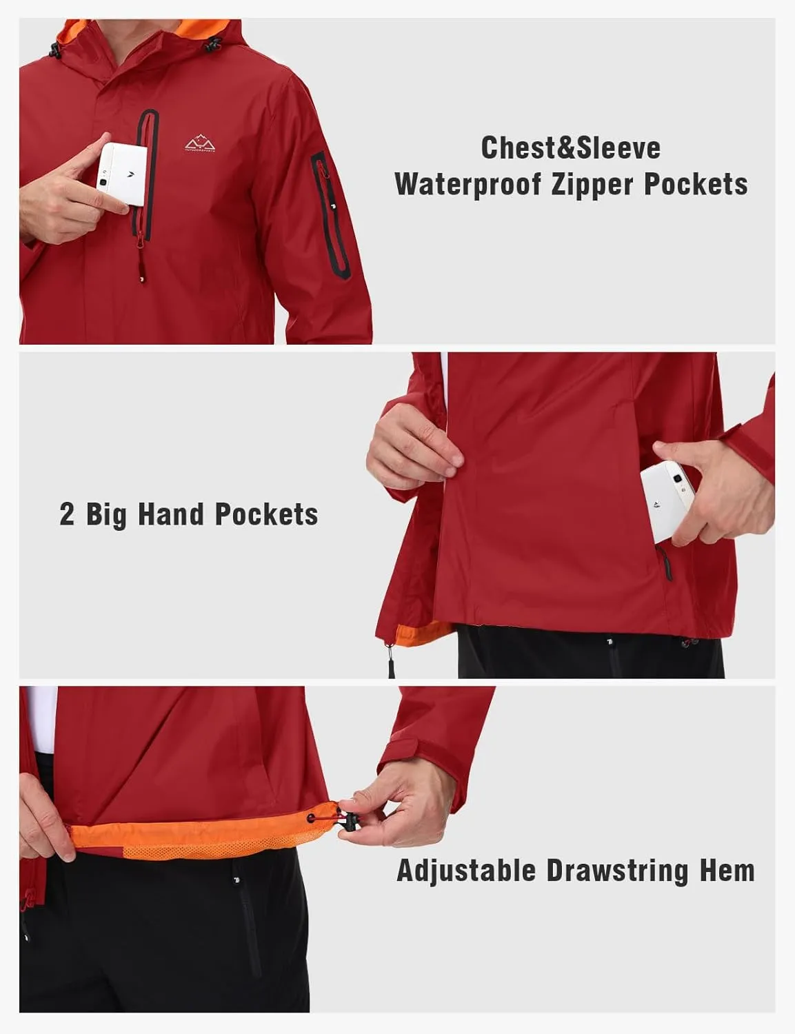 TBMPOY Men's Lightweight Rain Jackets Waterproof Raincoat with Hood Running Cycling Hiking Outdoor Windbreaker